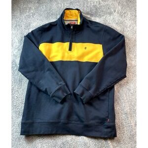 IZOD‎ Rugby Shirt Mens XL Blue Yellow Colorblock Long Sleeve 1/4 Zip Preppy
